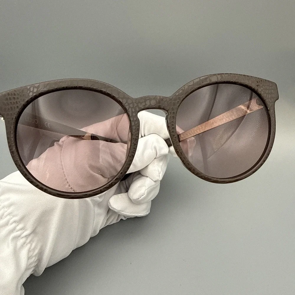 LIU JO AUTHENTIC SUNGLASSES- LJ653S BROWN/GOLD ACCENT LEATHER ROUND FRAMES- HOT!